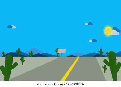 Carretera Cactus y montañas en el fondo vectorial