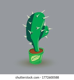 Cactus round in a pot, cartoon vector illustration