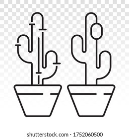 Cactus or saguaro cactus pot line art vector icons for apps and website