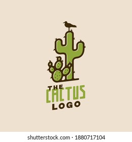 Cactus with seagull logo design in vector format