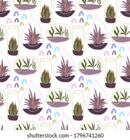 Cactus seamless in abstract style. Cute vector floral pattern background. Scandinavian style print.