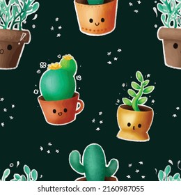 Cactus seamless background. Cute watercolor cactus painting. Vector illustration. Hand drawn design is perfect for textiles, fabrics, wallpaper or gift wrap.