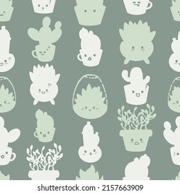 Cactus seamless background. Vector illustration.Hand drawn design is perfect for textiles, fabrics, wallpaper or gift wrap.