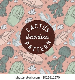 Cactus seamless hand drawn pattern