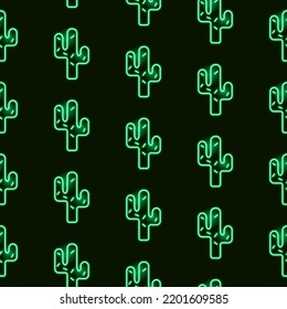 Cactus Seamless Neon Pattern. Vector Illustration of Nature Plant.