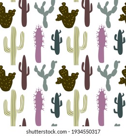 Cactus seamless pattern background. Cute summer pattern for design wallpaper, wrapping paper, fabric, vector cartoon flat illustration