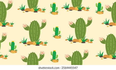 Cactus seamless pattern background. Cactus seamless illustration pattern. Cactus background. Perfect for fabrics, print, textile, wallpaper, and decor. SSTKbackgrounds