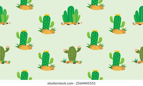 Cactus seamless pattern background. Cactus seamless illustration pattern. Cactus background. Perfect for fabrics, print, textile, wallpaper, and decor. SSTKbackgrounds