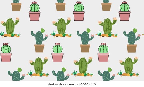 Cactus seamless pattern background. Cactus seamless illustration pattern. Cactus background. Perfect for fabrics, print, textile, wallpaper, and decor. SSTKbackgrounds