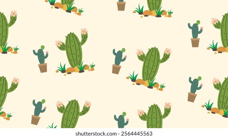 Cactus seamless pattern background. Cactus seamless illustration pattern. Cactus background. Perfect for fabrics, print, textile, wallpaper, and decor. SSTKbackgrounds