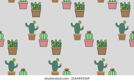 Cactus seamless pattern background. Cactus seamless illustration pattern. Cactus background. Perfect for fabrics, print, textile, wallpaper, and decor. SSTKbackgrounds