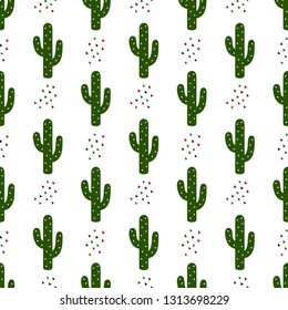 Cactus seamless pattern background, succulent modern texture, vector illustration