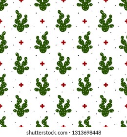 Cactus seamless pattern background, succulent modern texture, vector illustration