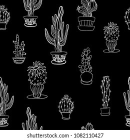 cactus seamless pattern in black