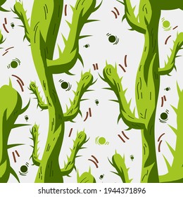 cactus seamless pattern. cacti in doodle style and circles of different sizes on a light background. vector 