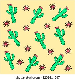 Cactus seamless pattern in cartoon style. Vector illustration.