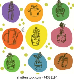 Cactus seamless pattern with circles cartoon