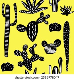 Cactus seamless pattern. Cute desert cacti. 