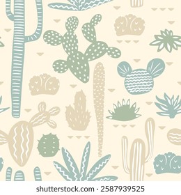 Cactus seamless pattern. Cute desert cacti. Print for fabric