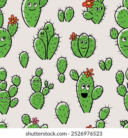 Cactus, Seamless Pattern with Cute Cactus Illustrations