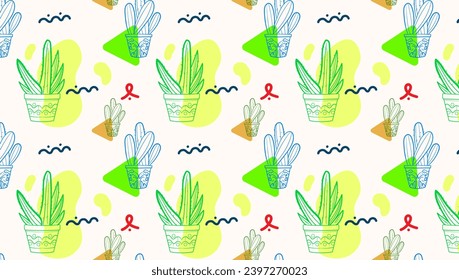 cactus seamless pattern, Seamless pattern with cute cactus on a summer background abstract. Vector illustration.