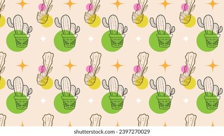 cactus seamless pattern, Seamless pattern with cute cactus on a summer background abstract. Vector illustration.