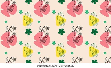 cactus seamless pattern, Seamless pattern with cute cactus on a summer background abstract. Vector illustration.