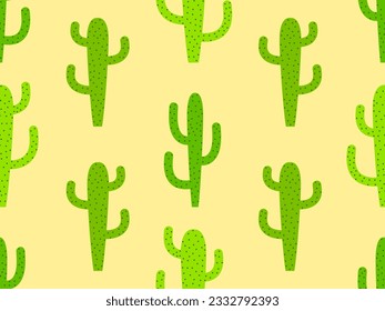 Cactus seamless pattern. Desert cactus Carnegiea. Green cactuses with dots in a modern style. Large mexican empty cacti. Design for banners and posters. Vector illustration