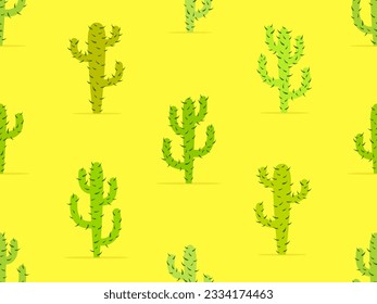 Cactus seamless pattern. Desert cactus Carnegiea. Green cacti with thorns. Large mexican empty cacti. Design for banners and posters. Vector illustration