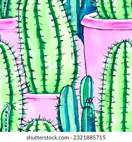 cactus seamless pattern floral fashion print background cacti texture illustration succulent image colorful endless repeat eps vector
