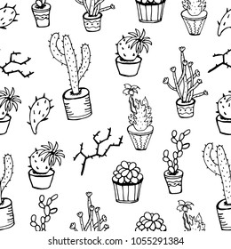 Cactus seamless pattern. Hand drawing. Barbed. Flower. For your design. Circuit.