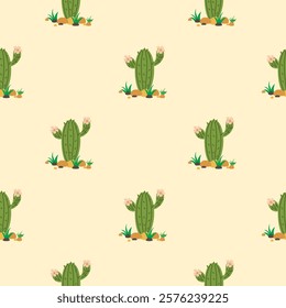 Cactus seamless pattern. Cactus illustration. Cactus background. Perfect for fabric, textile, wallpaper, decor, illustration, print, packaging of products. SSTKbackgrounds
