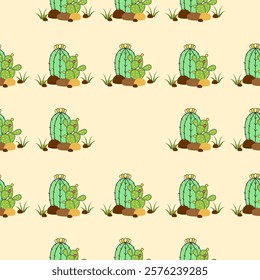 Cactus seamless pattern. Cactus illustration. Cactus background. Perfect for fabric, textile, wallpaper, decor, illustration, print, packaging of products. SSTKbackgrounds