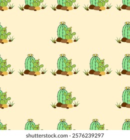 Cactus seamless pattern. Cactus illustration. Cactus background. Perfect for fabric, textile, wallpaper, decor, illustration, print, packaging of products. SSTKbackgrounds