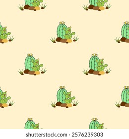 Cactus seamless pattern. Cactus illustration. Cactus background. Perfect for fabric, textile, wallpaper, decor, illustration, print, packaging of products. SSTKbackgrounds