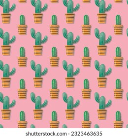 Cactus Seamless Pattern Illustration with Pink Background