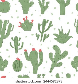 Cactus patrón sin costuras. Planta exótica mexicana de fondo sin fin. Cubierta de bucle Nopal. Vector dibujado a mano ilustración plana.