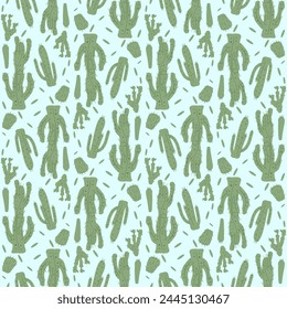 Cactus seamless pattern. Mexican exotic plant endless background. Nopal loop cover. Vector hand drawn flat illustration.