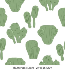 Cactus seamless pattern. Mexican exotic plant endless background. Nopal loop cover. Vector hand drawn flat illustration.