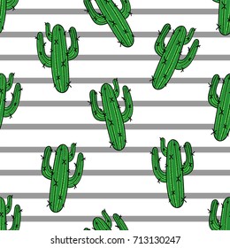 Cactus seamless pattern. Modern fashion striped background