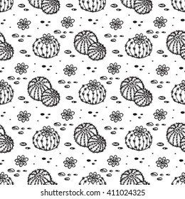 Cactus Seamless pattern. Nature. Hand drawn doodle Blooming cacti. Vector Floral endless background