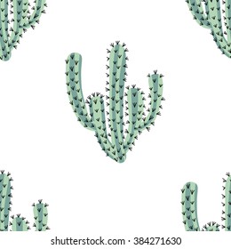 Cactus seamless pattern on white background. Vector illustration.