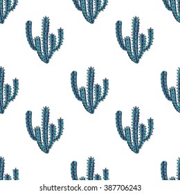 Cactus seamless pattern on white background. Vector illustration.