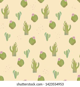 Cactus seamless pattern on yellow background