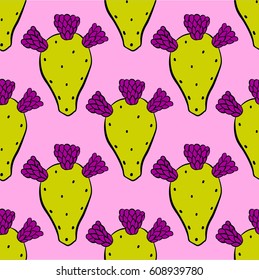 cactus seamless pattern, cactus outline illustration. mexican pink and lime background. print design for textile.