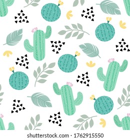 cactus seamless pattern pastel color on white background for fabric, paper printed  wallpaper 