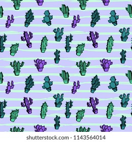 Cactus seamless pattern pastel vintage background.
