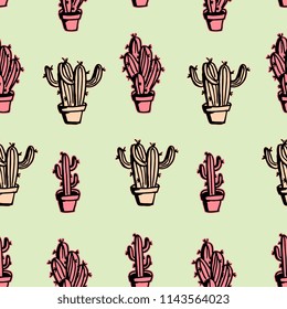 Cactus seamless pattern pastel vintage background.