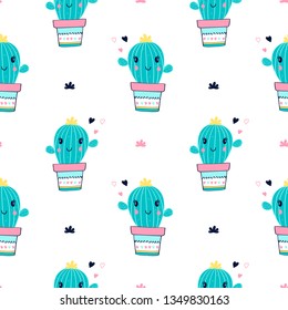 Cactus seamless pattern print design with slogan. Vector illustration design for fashion fabrics, textile graphics, prints.
