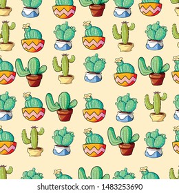 Cactus Seamless Pattern with soft color